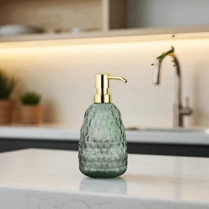 Handmade Tear Drop Glass Soap Dispenser – 350 ml – Modern Bathroom Accessory – Clear Refillable Bottle