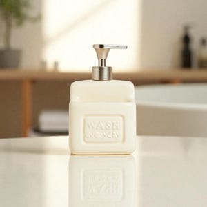 Handmade Ceramic Soap Dispenser with Sponge Holder – 500ml – Modern Kitchen & Bathroom Organizer