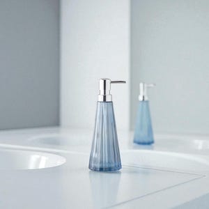 Handmade Blue Glass Soap Dispenser – 22.5 cm – Modern Bathroom Decor – Refillable Liquid Soap Pump