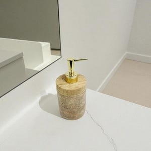 Handmade Natural Travertine Stone Soap Dispenser – 8 cm Round Marble Design