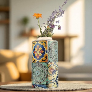 Handmade Colorful Ceramic Vase – Unique Pottery Decor | 23.5 x 13.5 cm