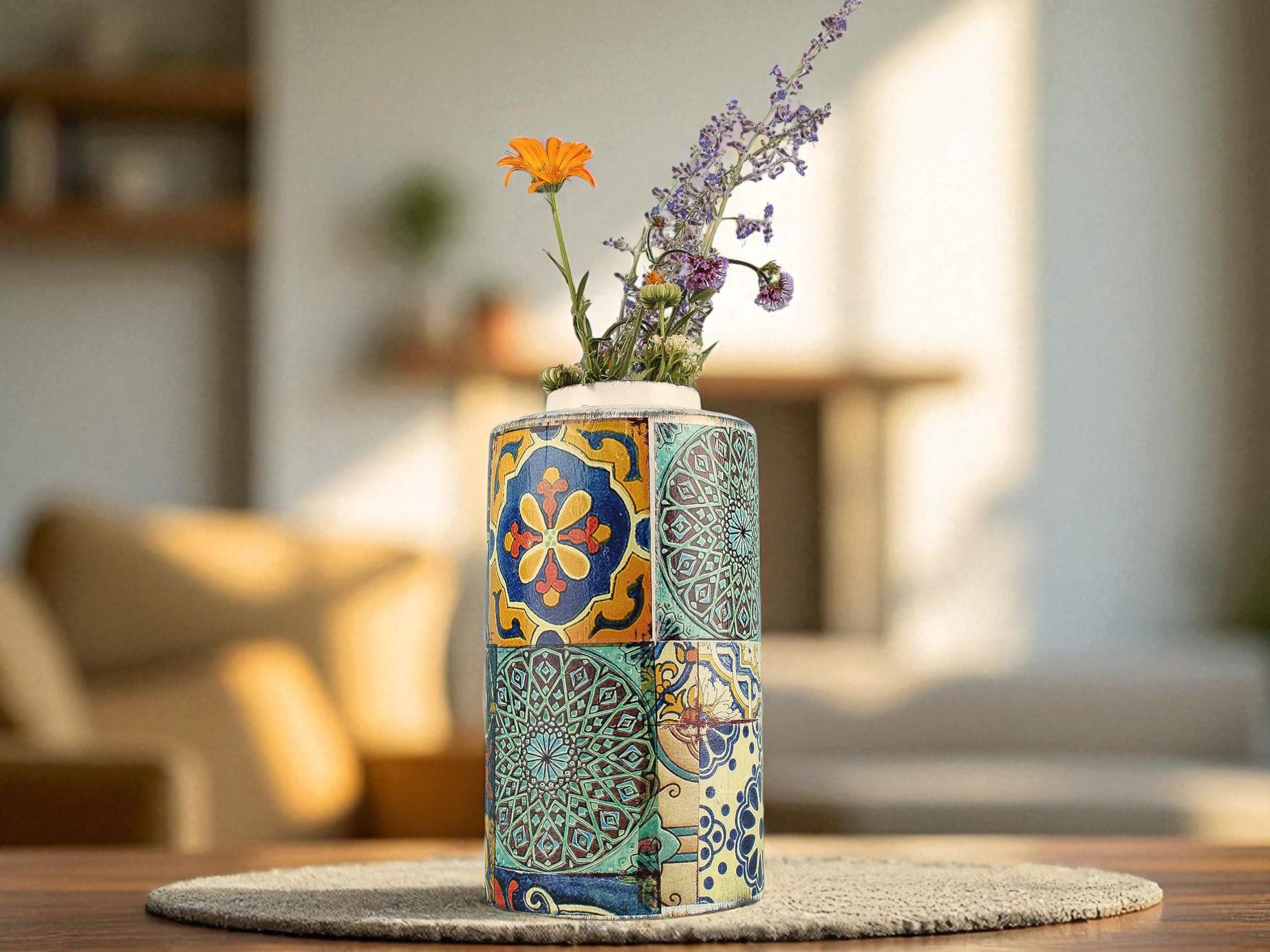 多色使いの陶器花瓶 トルコ陶器 花瓶 一輪挿し フラワーベース 高さ20×直径12cm フラワー