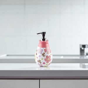 Handmade Ceramic Soap Dispenser – 350ml – Floral Pattern Bathroom Decor