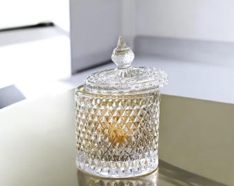Handmade Glass Candy Jar – Way Model Mouth-Blown Clear Sugar Bowl – Artisan Decorative Jar with Lid