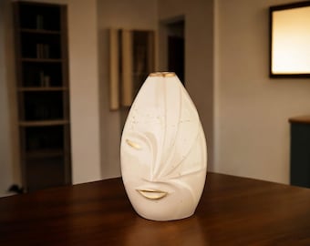 Jarrón de cerámica con cara de 30,5 cm con diseño envejecido / Jarrón decorativo escultural / Cerámica artesanal para flores secas o frescas