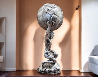 17 cm Atlas Statue Decor – Head Carrying the World – Handmade Sculpture – Mythology Home Decor – Atlas Figurine