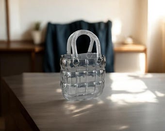 Handmade Smoke Grey Glass Bag Vase – 22 cm Tall Decorative Purse Style Vase