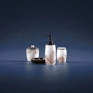 Handmade Resin Bathroom Set | 4-Piece Modern Set with Soap Dispenser, Soap Dish, Toothbrush Holder & Cotton Jar | 400 ml Pump