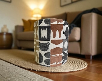Handmade Round Decorative Pouf – 40x45 cm – Patterned Upholstery – Comfortable & Durable Ottoman Seat