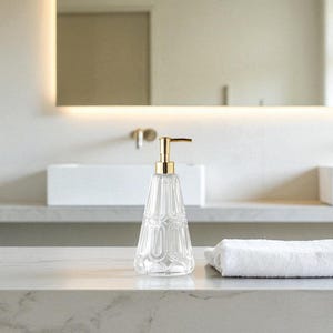 Handmade Clear Glass Soap Dispenser – 10x22 cm – Elegant Bathroom Accessory