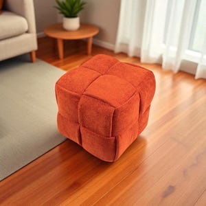 Handmade Orange Ottoman Pouf – 43x42x42 cm – Cube Footstool
