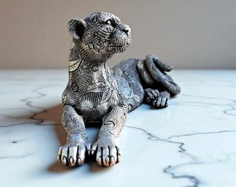Handgefertigte Leopard Statue - Handgemachte Resin Figur – Moderne Schreibtisch Deko