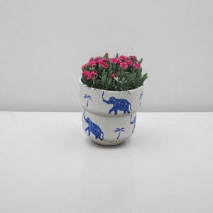 Handmade Patterned Ceramic Planter with Drainage – 26x25 cm Large Decorative Pot