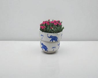 Maceta de cerámica estampada hecha a mano con drenaje – Maceta decorativa grande de 26 x 25 cm