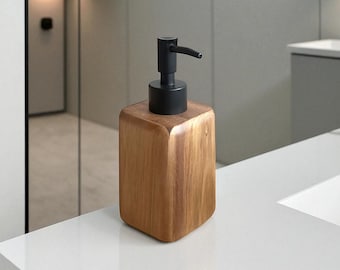 Handmade Acacia Wood Liquid Soap Dispenser – Water Resistant, Approx. 350 ml, Natural Bathroom Decor