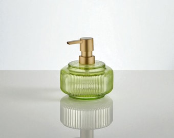 Handmade Green Glass Soap Dispenser – 420ml – Modern Bathroom Decor – Refillable Lotion Bottle