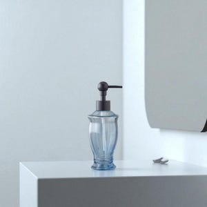 Handmade Glass Bathroom Soap Dispenser – 7x7x19 cm – Two Color Options – Modern Bathroom Decor