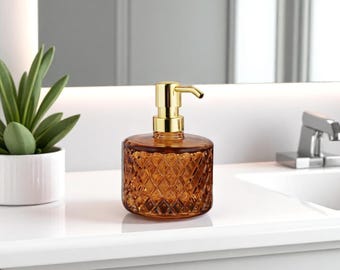 Handgefertigter Kristallglas Seifenspender | 14cm | Dekorative nachfüllbare Pumpflasche für Bad oder Küche