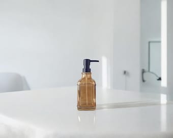 Handmade Glass Soap Dispenser – 21 cm Elegant Bathroom Accessory | Modern Clear Glass Lotion Pump