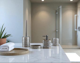 Set di accessori per il bagno, dispenser di sapone liquido con pompa, portaspazzolino, portasapone, dispenser di lozione, arredo bagno, porta incenso - Italia