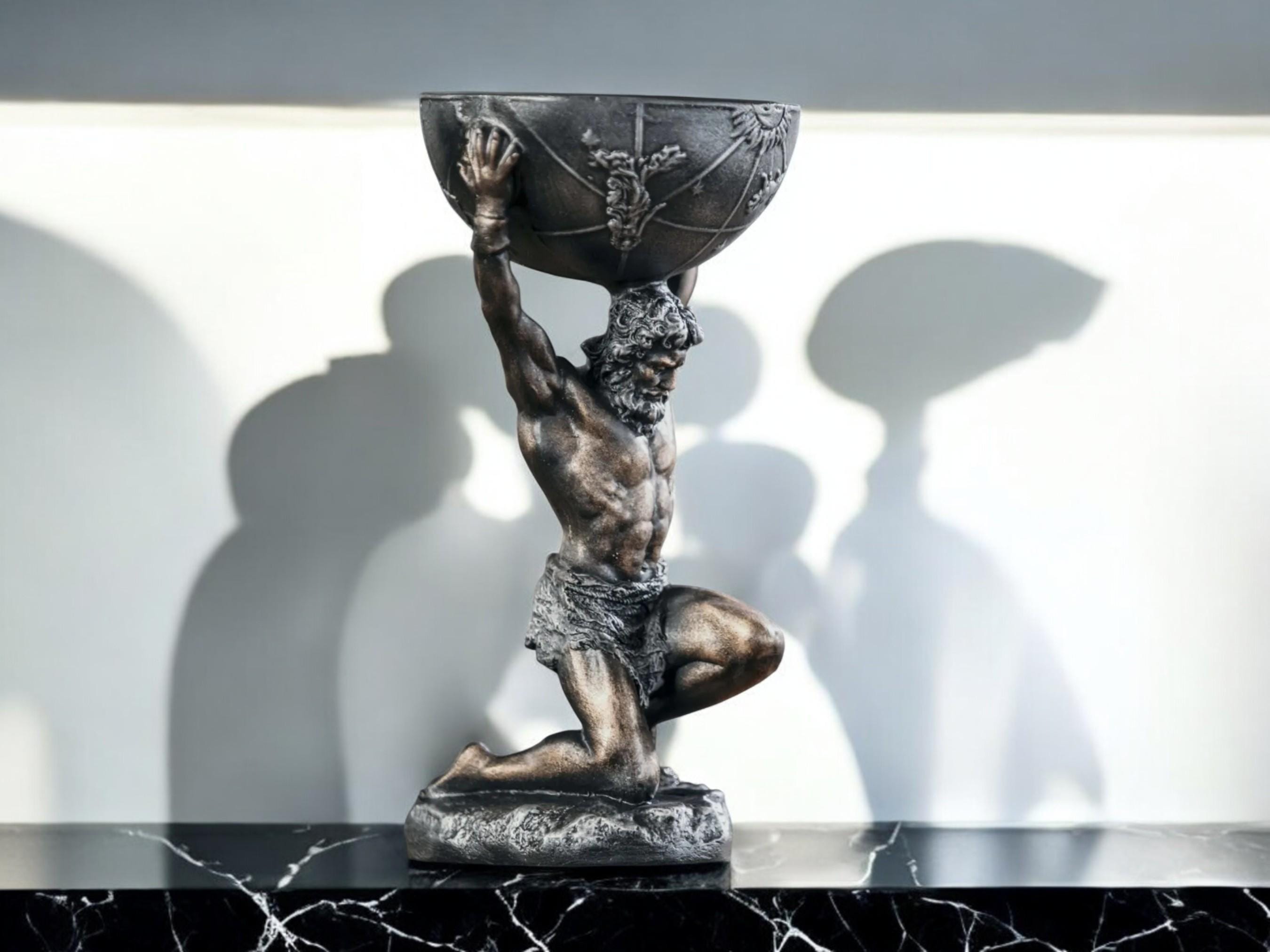 Atlas Sculpture Key Holder and Mini Planter | Handmade Statue | Marble and Iron Powder