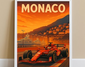 Monaco Grand Prix Poster / Charles Leclerc / Wall Art / F1 Racing Car Print / Gift for Ferrari Fans