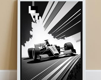 Formula 1 Poster Black and White / F1 Poster / Formula 1 Print / Wall Art / Black and White / Gift for F1 Fans / Painting
