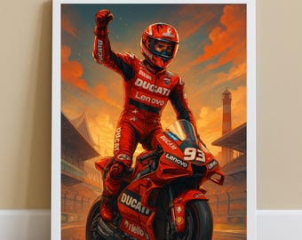 Marc Marquez / MotoGP / Ducati Racing Poster / Wall Art / Racing Motorcycle Print / Gift for Marquez Fans