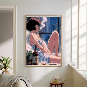 Retro Anime Girl, Wall Art | melancholic art, Anime girl poster | Moody City light Night, Vintage Anime Poster| Room Decor, Digital download