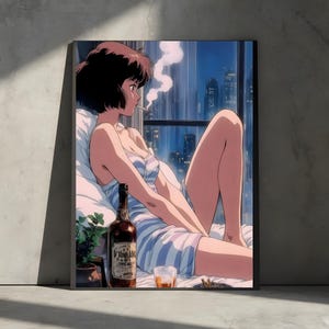 Retro Anime Girl Print: Moody City Night Wall Art (Digital Download)