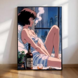 Retro Anime Girl Print: Moody City Night Wall Art (Digital Download)