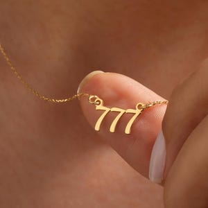 14K Gold Custom Angel Number Necklace | Spiritual Protection Jewelry | 111 222 333 444 555 666 777 888 Pendant | Lucky Number Gift for Her