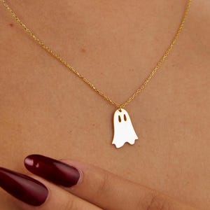 Halloween Ghost Necklace | Cute Spooky Boo Charm | Dainty Gold Ghost Pendant | Kids Halloween Jewelry Gift | Fun Ghost Gift for Her