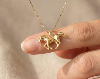 Gold Horse Necklace | Lunar 2026 Year Pendant | Equestrian Animal Lover Jewelry Gift