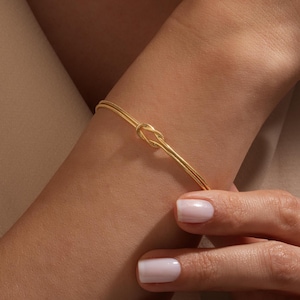 14K Gold Love Knot Bracelet: Double Snake Chain Friendship Jewelry