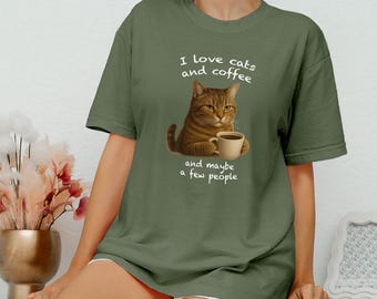 I Love Cats And Coffee Shirt, Coffee Lover Shirt, Funny Cat Shirt, Cat Mom Gift, Cat Lover Shirt, Retro Coffee Shirt, Vintage Cat Shirt