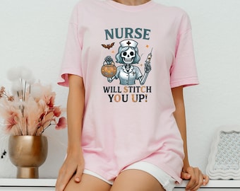 Camisa de enfermera de Halloween con colores cómodos, enfermera espeluznante, regalo de enfermera para mujer, camisa espeluznante