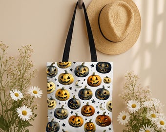 Halloween Tote Bag, Pumpkin Tote Bag, Grocery Tote Bag, Halloween Gift, Boo Basket