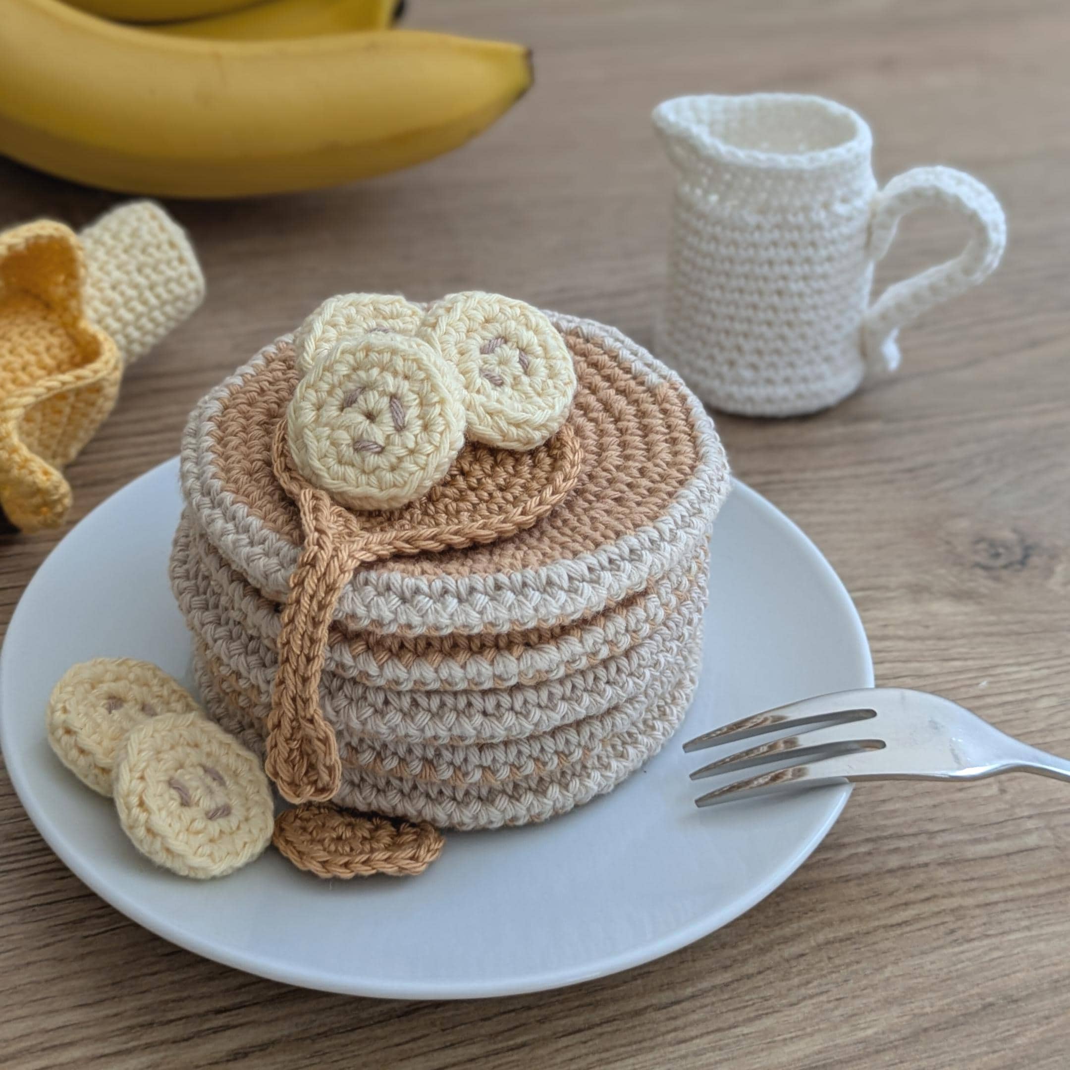 40 Banana Crochet Patterns: Play Food, Amigurumi, Pouches, and More 40 Banana Pancakes Amigurumi Breakfast Set for Play Kitchen