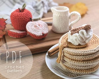 Apfel Pfannkuchen Häkelanleitung PDF – Amigurumi Frühstücksset für Spielküche & Deko