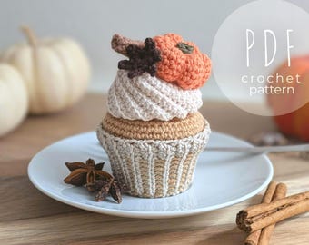 Modèle PDF de cupcake citrouille au crochet – Amigurumi cupcake d'automne pour décoration et cuisine de jeu