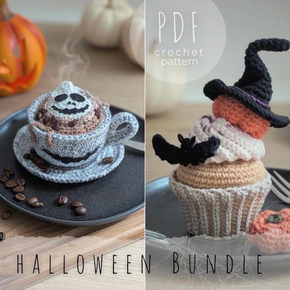 Halloween Bundle Häkelanleitung PDF – Amigurumi Cupcake & Latte, Halloween Deko