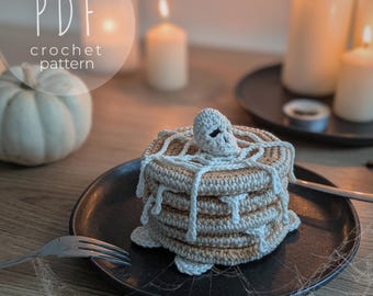 Modèle PDF de crêpes d'Halloween au crochet – Décoration d'Halloween amigurumi avec crâne et toile d'araignée