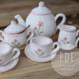 Tea Party Crochet Pattern PDF – Amigurumi Tea Set for Play Kitchen, Market Stand & Doll Accessories – Gift Idea and Crochet Toy for Kids