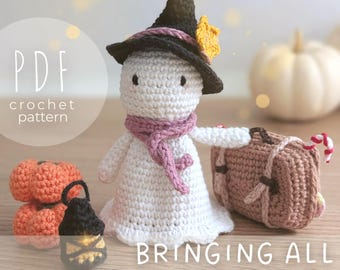 Modèle PDF au crochet Little Boo – Fantôme amigurumi avec lanterne et valises mignonnes, décoration d'automne