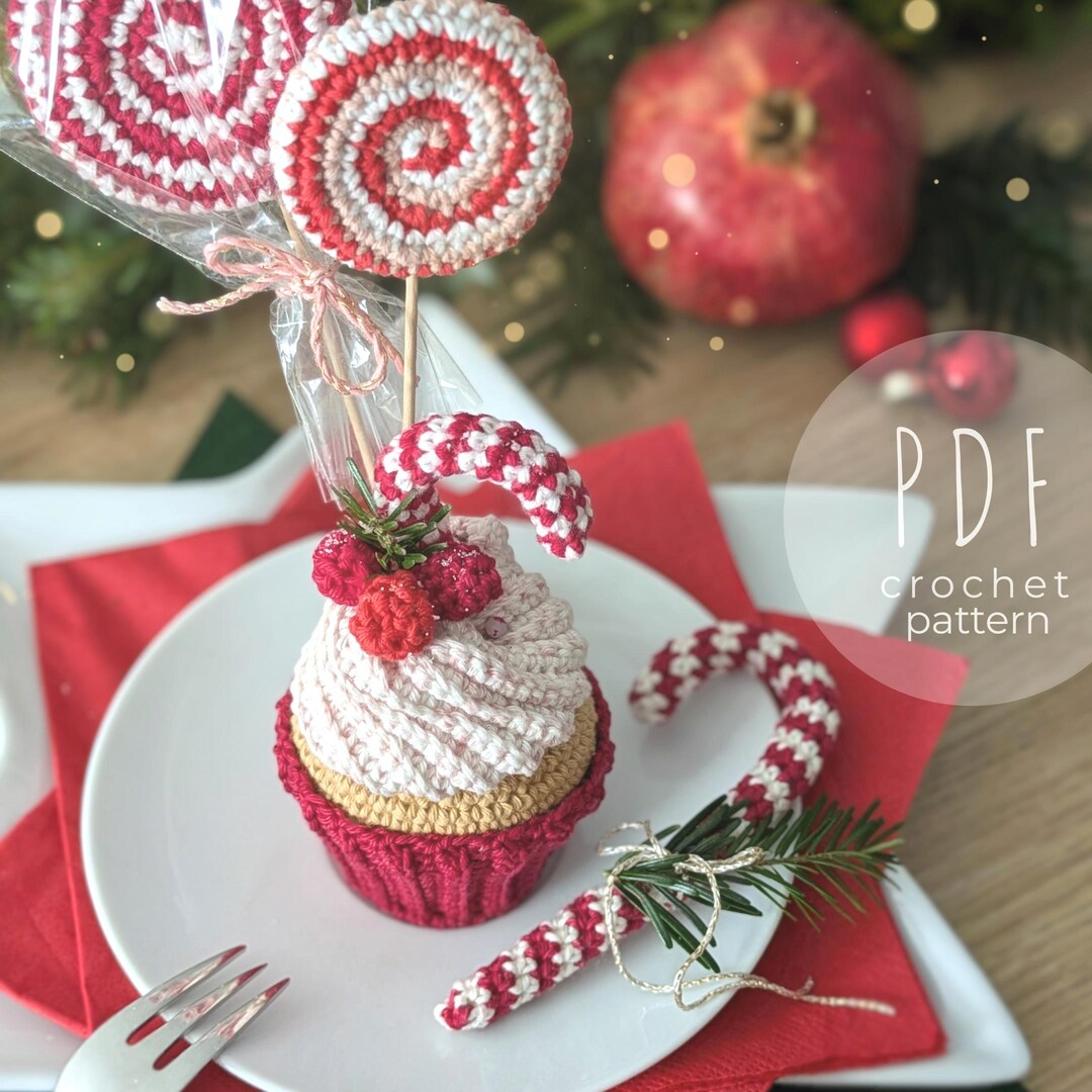 Candy Cane Cupcake Crochet Pattern PDF – Christmas Amigurumi Cupcake ...
