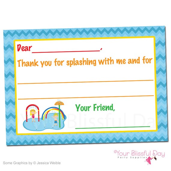 Splash Pad Fill-in-the-Blank Printable Thank You Cards #588 | Kid Splash Pad Thank You Card Il_570xn