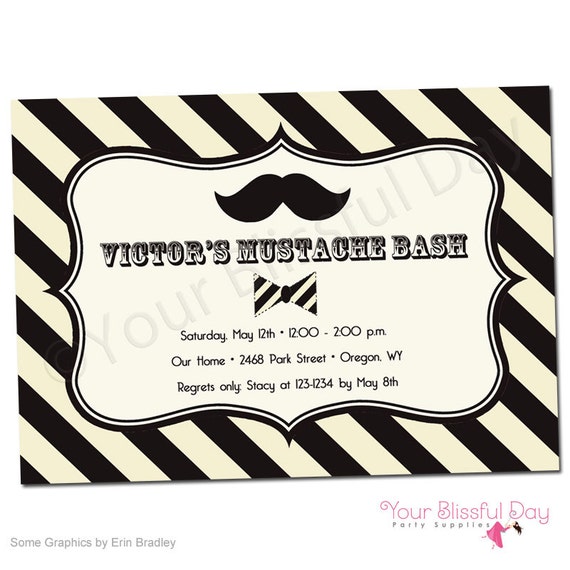 Mustache Bash Printable Party Invitation #110 | Personalized Vintage Mustache Party Invitations Il_570xn
