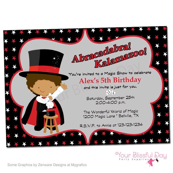 boy magic show printable party invitation 550 personalized