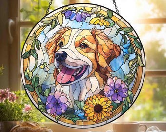 Attrape-soleil en acrylique pour portrait d'animal de compagnie personnalisé, art du verre chien chat, tentures de fenêtre pour animal de compagnie, art de fenêtre style vitrail
